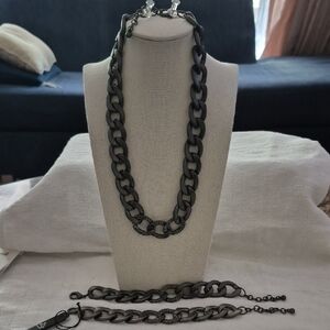 Chunky Black Chain Necklace and Bracelet Set
